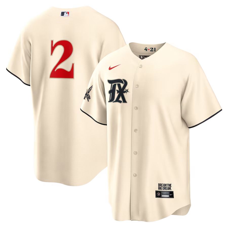 Men Texas Rangers #2 Marcus Semien Nike Cream 2023 City Connect Replica Player MLB Jersey